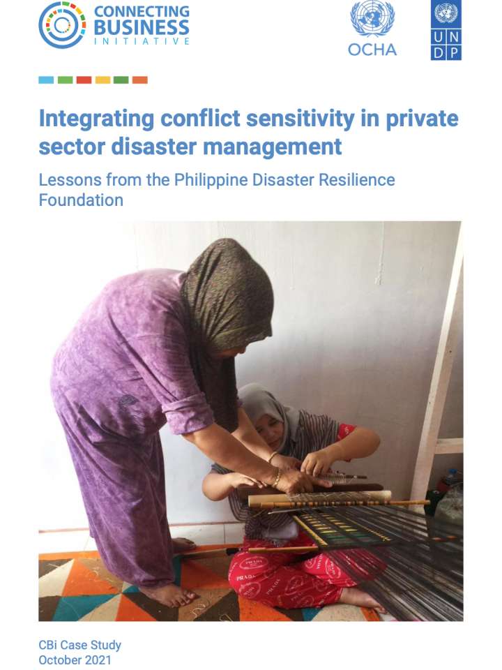 Coverpage of "Integrating conflict sensitivity in private sector disaster management: Lessons from the Philippine Disaster Resilience Foundation"