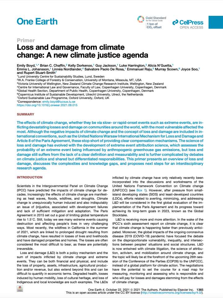 Coverpage of "Loss and damage from climate change: A new climate justice agenda"