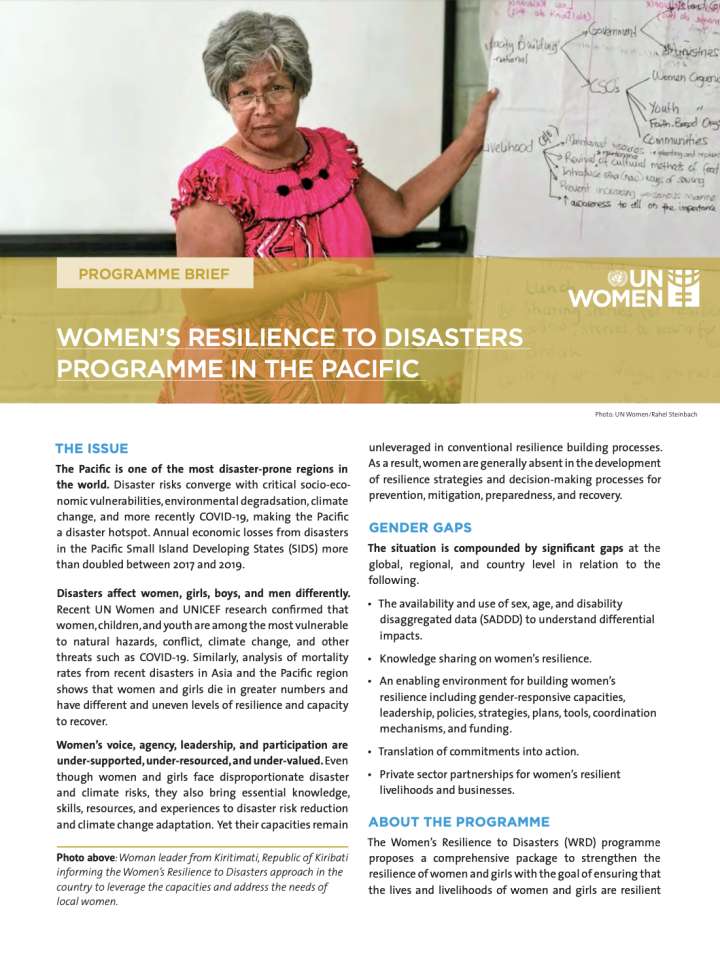 First page of "Women’s resilience to disasters programme in the Pacific"