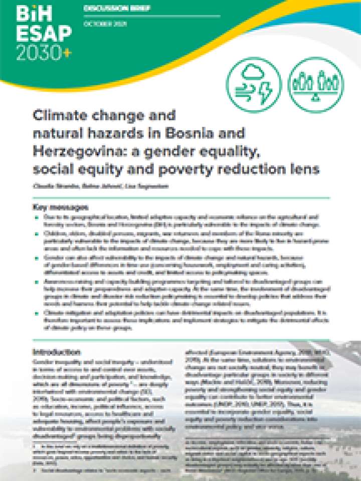 Climate change and natural hazards in Bosnia and Herzegovina: a gender equality, social equity and poverty reduction lens