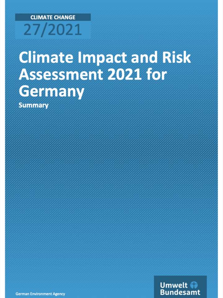 This image shows the first page of the report titled "Climate impact and risk assessment 2021 for Germany (Summary)"