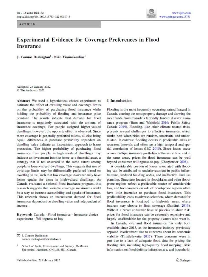 Experimental Evidence for Coverage Preferences in Flood Insurance
