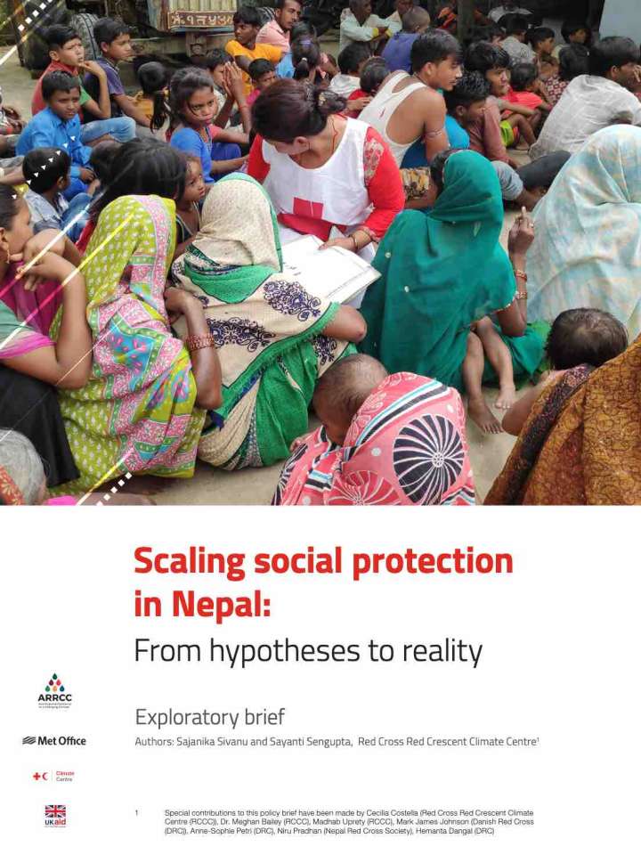 Cover of the exploratory brief: Red Cross worker sitting in a crowd of people