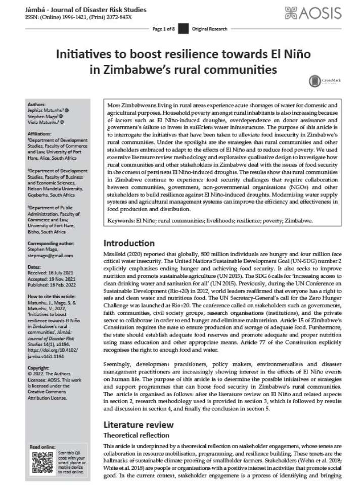 Initiatives to boost resilience towards El Niño in Zimbabwe’s rural communities