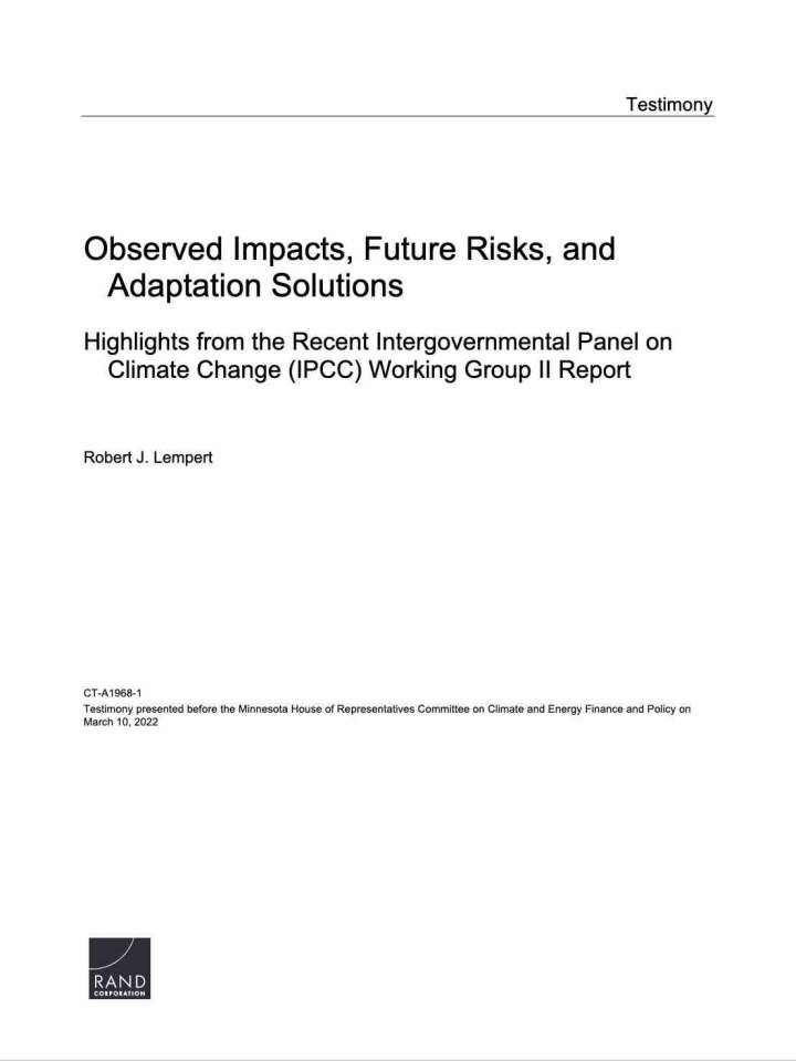 Cover of the report "Observed impacts, future risks, and adaptation solutions: Highlights from the recent Intergovernmental Panel on Climate Change (IPCC) Working Group II report"