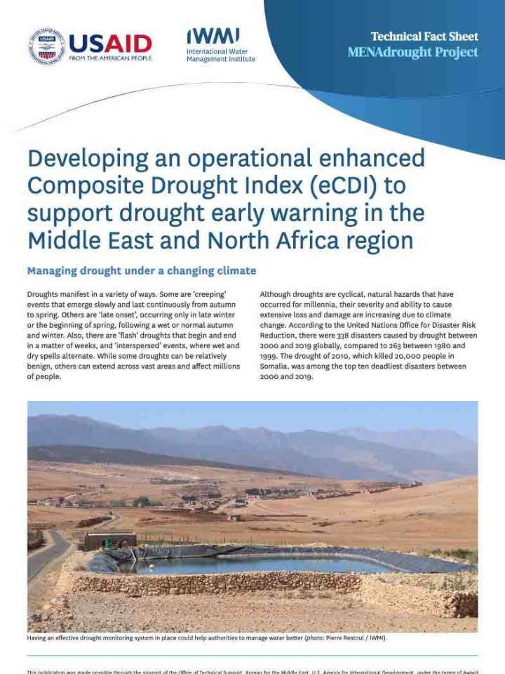 Cover page of the report: water collection pond in an arid landscape