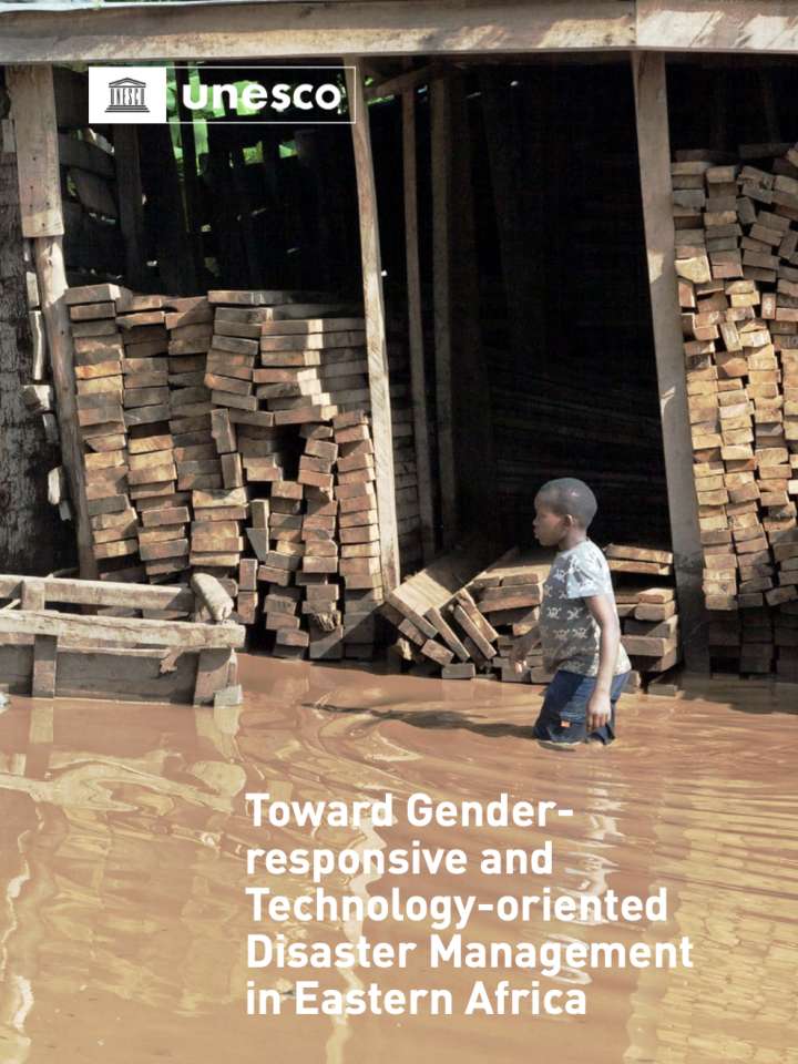 This image shows the first page of the publication showing a small African boy walking through flooded streets.