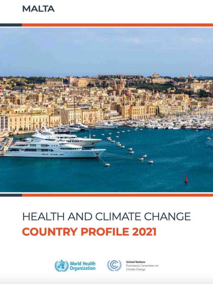 Cover of the health and climate change country profile Malta: panoramic view of a town harbour