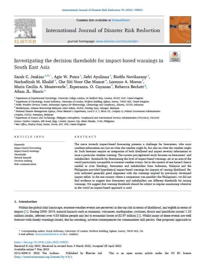 Investigating the decision thresholds for impact-based warnings in South East Asia