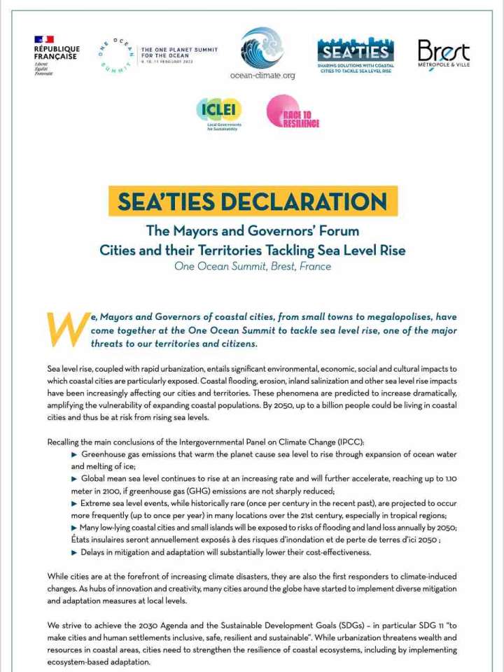 Front page of the Sea'ties Declaration