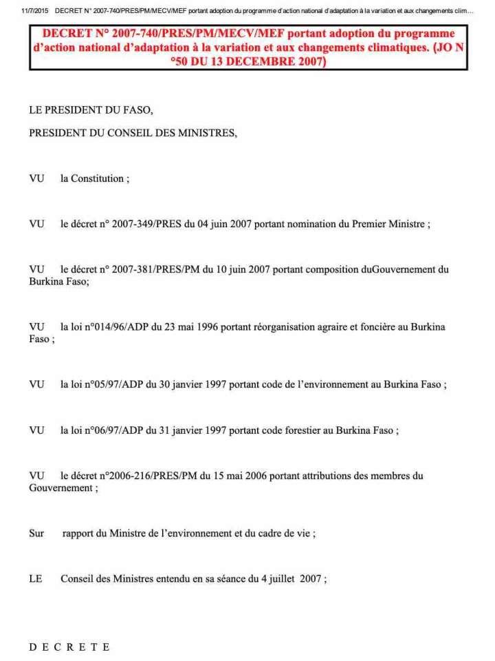 Front page of the decret