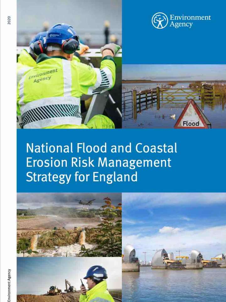Cover of the strategy: scenes of flood protection construction work
