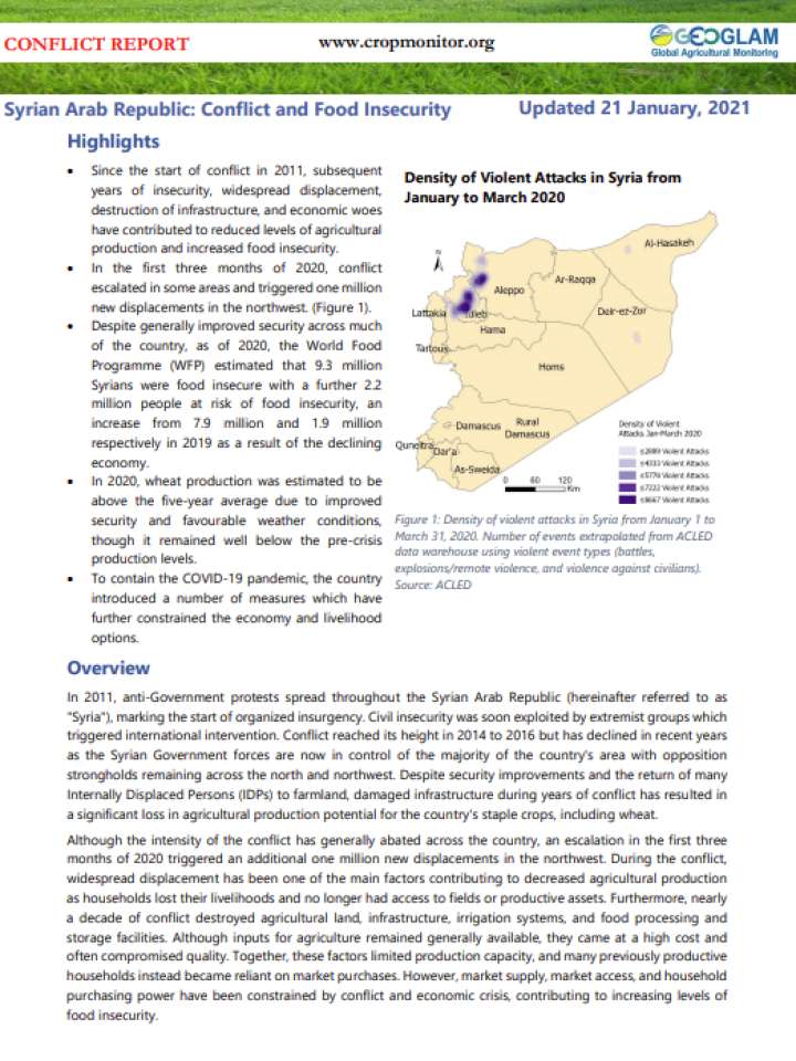 Cover "GEOGLAM crop monitor for early warning conflict report on the Syrian Arab Republic"
