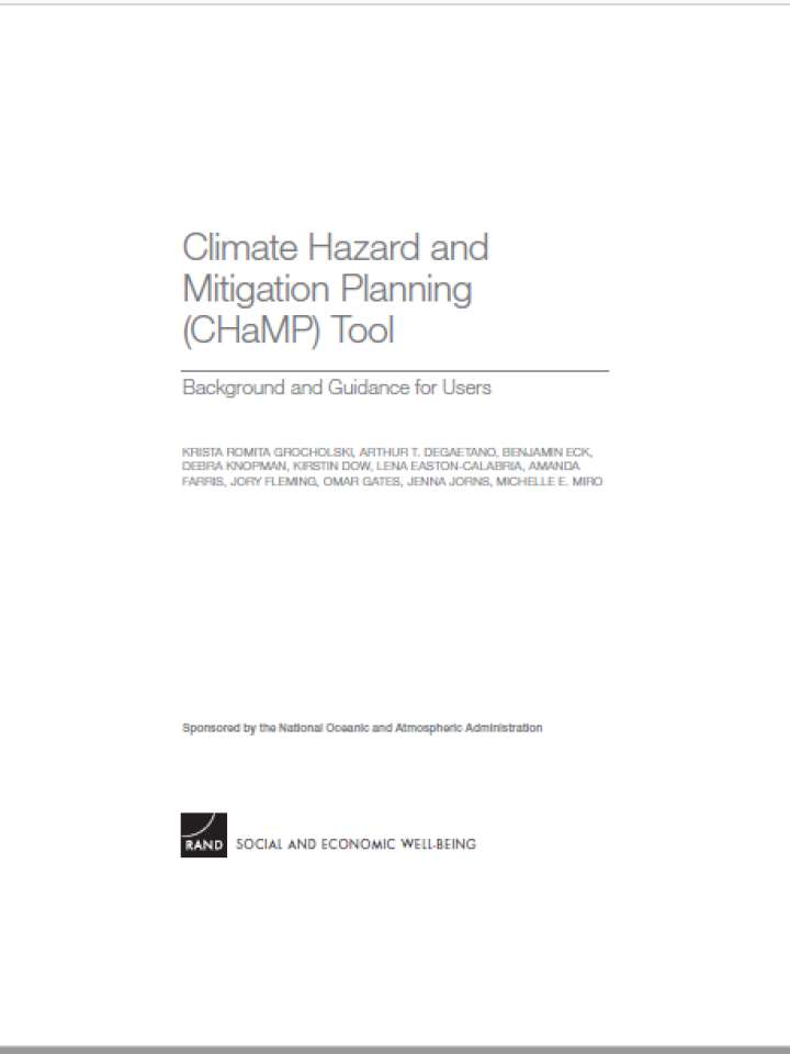 Cover_Climate hazard and mitigation planning (CHaMP): Tool background and guidance for users