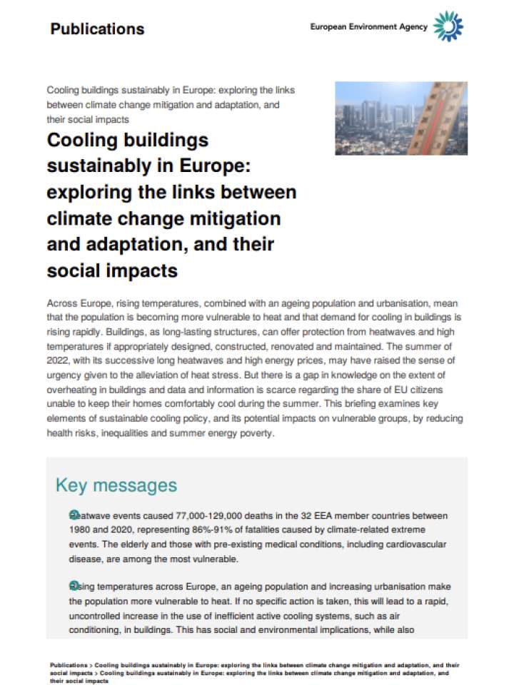 Cooling buildings sustainably in Europe: exploring the links between climate change mitigation and adaptation, and their social impacts