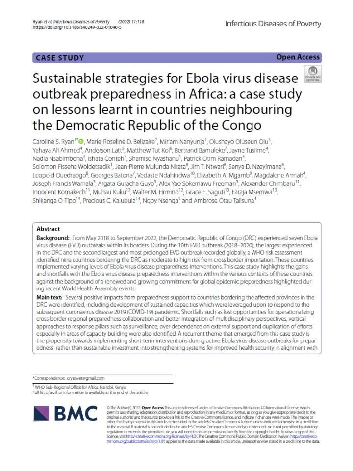 Sustainable strategies for Ebola virus disease outbreak preparedness in Africa: a case study on lessons learnt in countries neighbouring the Democratic Republic of the Congo