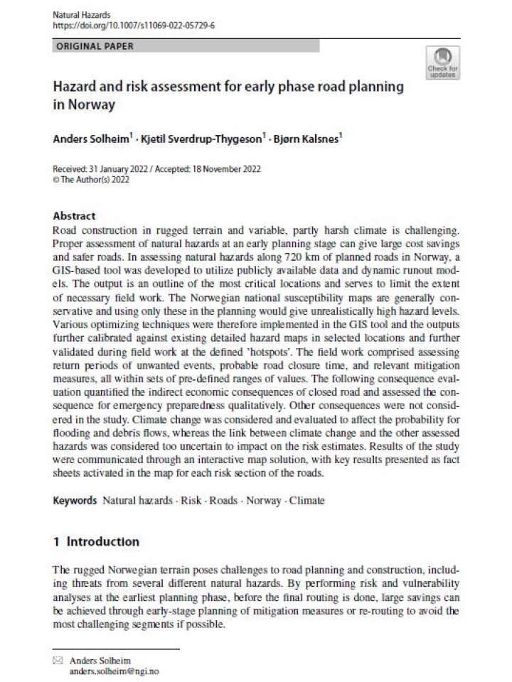 Hazard and risk assessment for early phase road planning in Norway ...