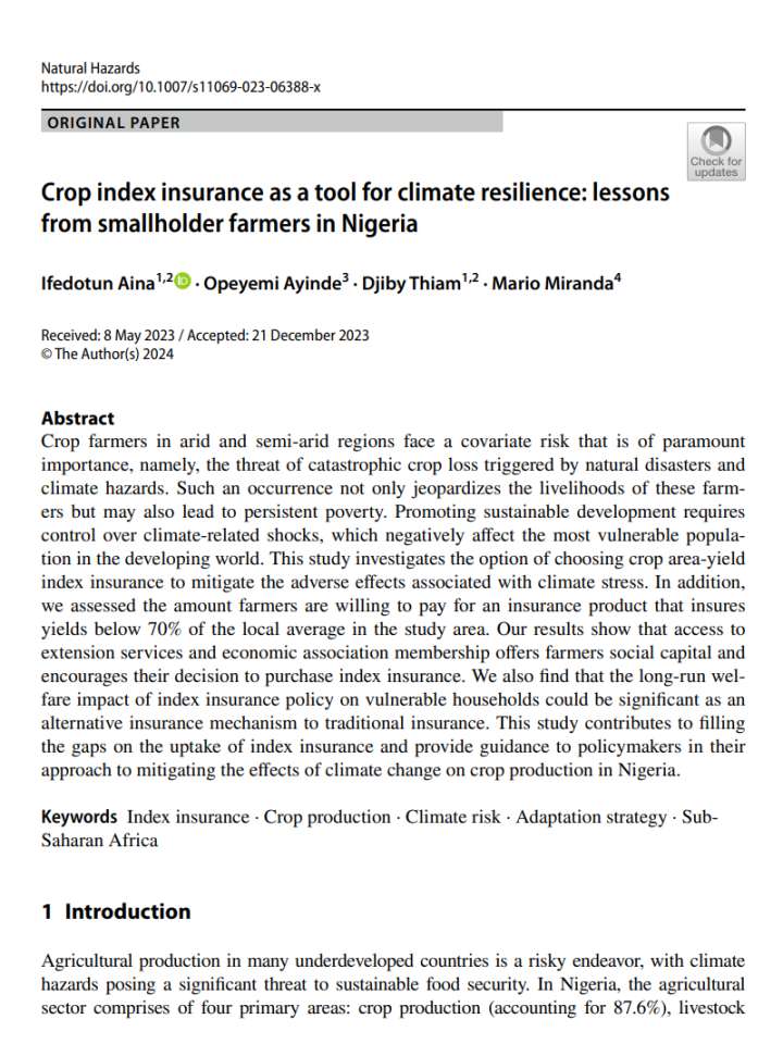 Crop index insurance tool