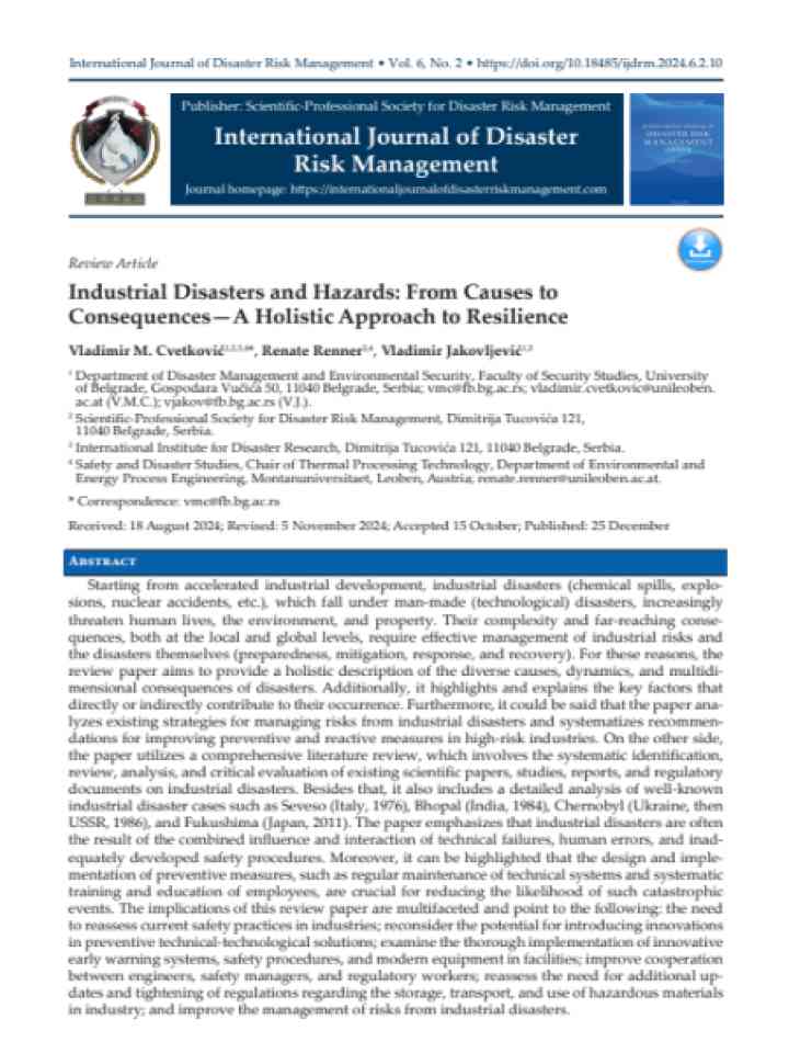 Cover and source: International Journal of Disaster Risk Management
