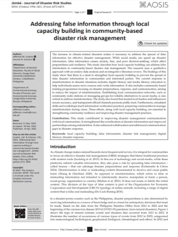 Cover and source: Jàmbá Journal of Disaster Risk Studies
