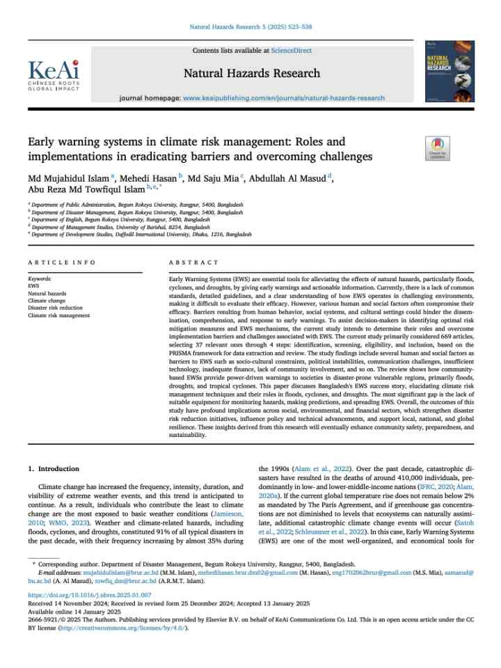 Early warning systems in climate risk management: Roles and implementations in eradicating barriers and overcoming challenges