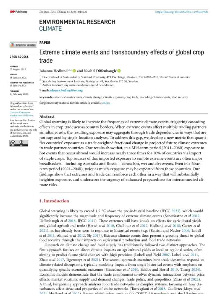 Extreme climate events and transboundary effects of global crop trade thumbnail