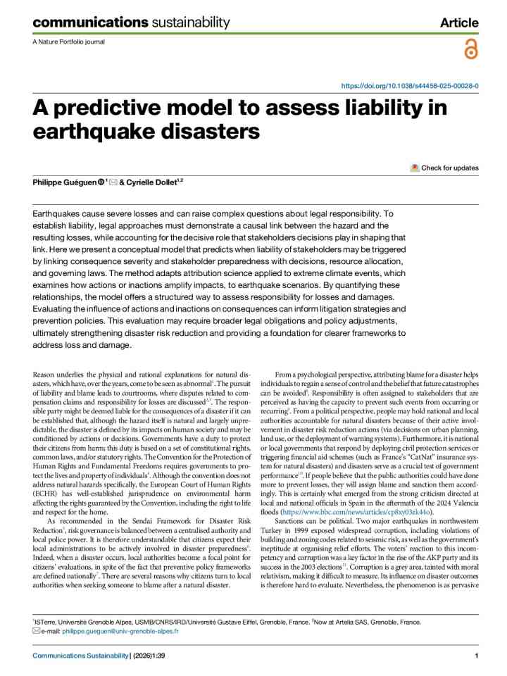 A predictive model to assess liability in earthquake disasters thumbnail