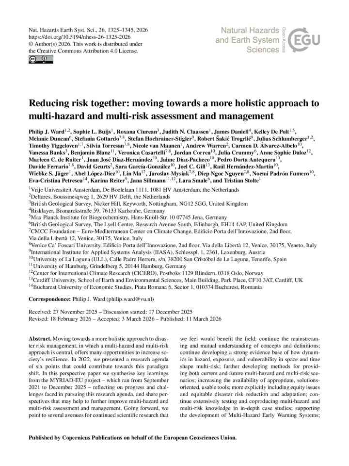 Reducing risk together: moving towards a more holistic approach to multi-hazard and multi-risk assessment and management thumbnail
