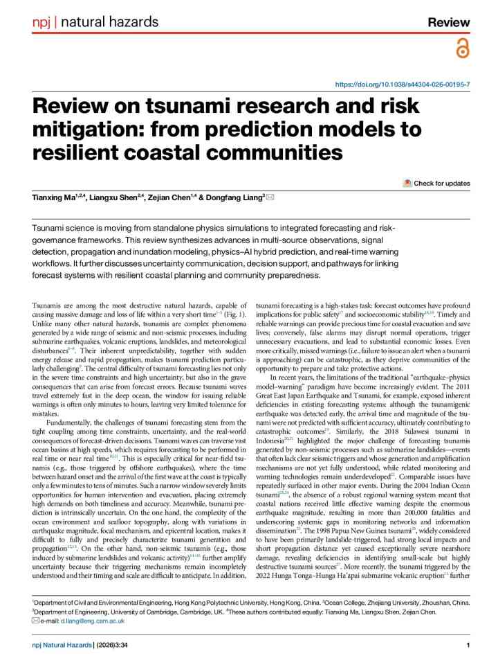 Review on tsunami research and risk mitigation: from prediction models to resilient coastal communities thumbnail