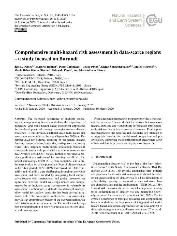 Comprehensive multi-hazard risk assessment in data-scarce regions – a study focused on Burundi thumbnail