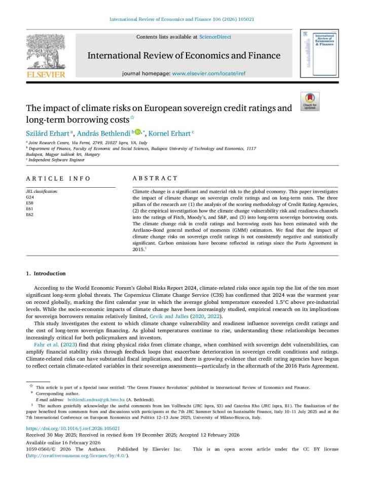 The impact of climate risks on European sovereign credit ratings and long-term borrowing costs thumbnail