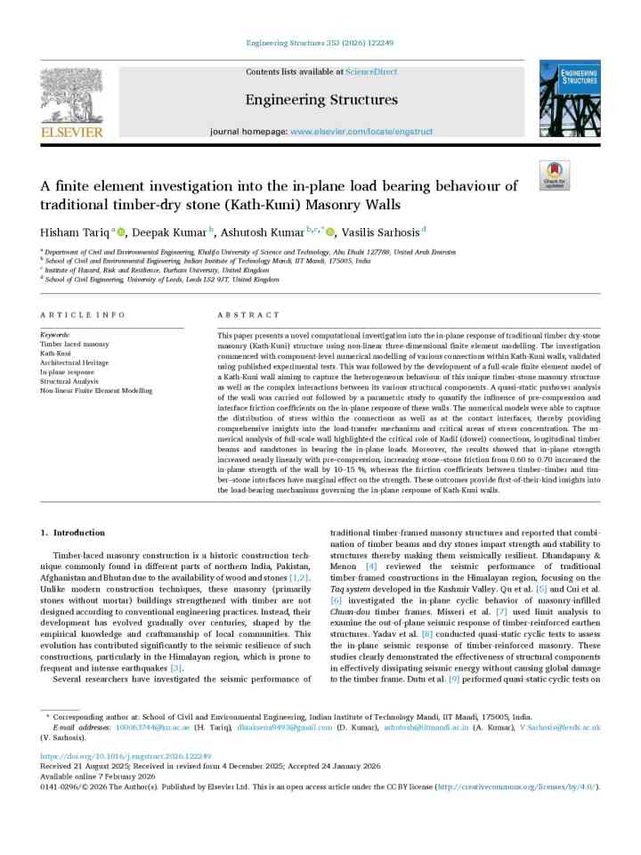 A finite element investigation into the in-plane load bearing behaviour of traditional timber-dry stone (Kath-Kuni) masonry walls thumbnail