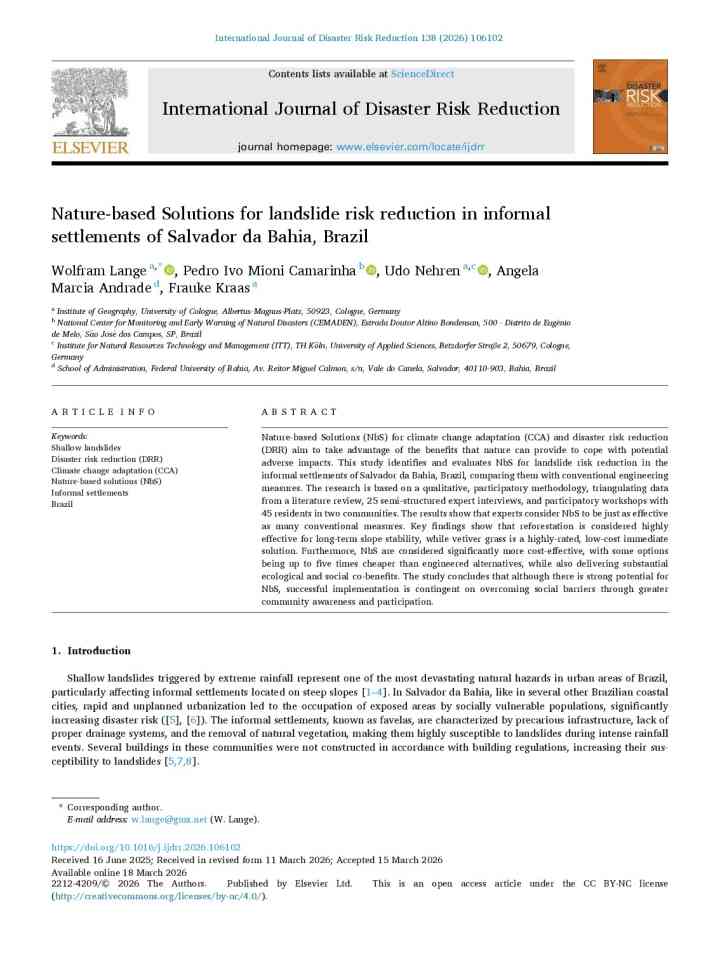 Nature-based Solutions for landslide risk reduction in informal settlements of Salvador da Bahia, Brazil thumbnail