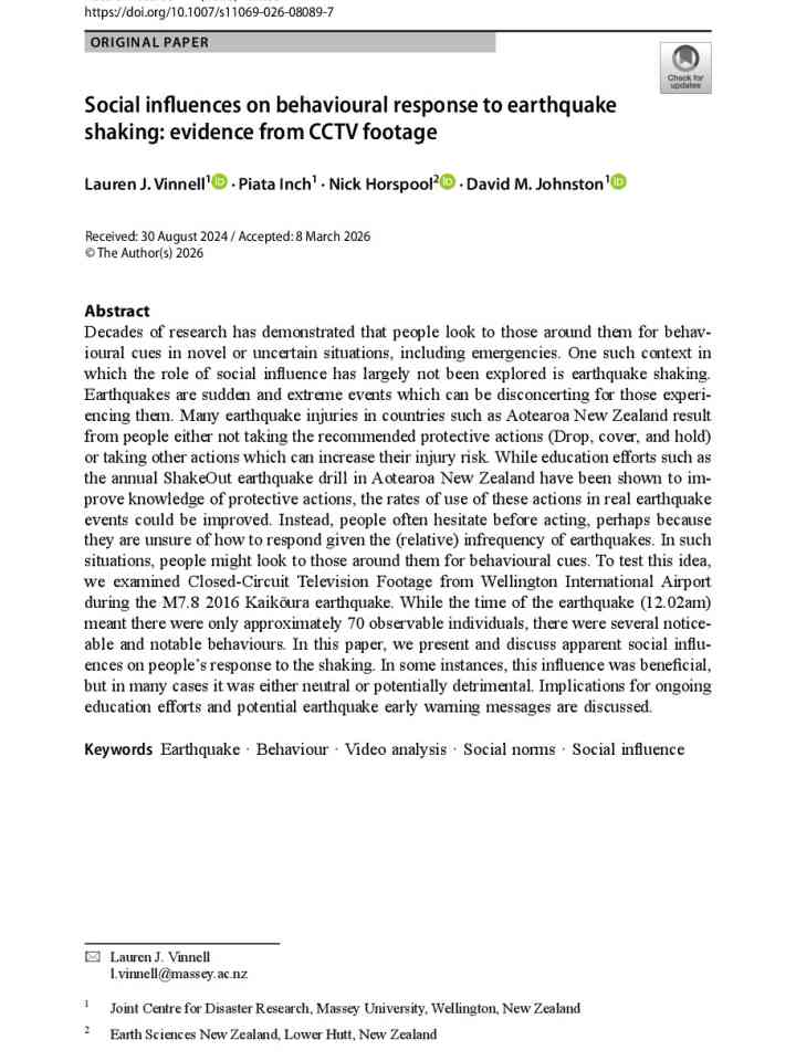 Social influences on behavioural response to earthquake shaking: evidence from CCTV footage thumbnail