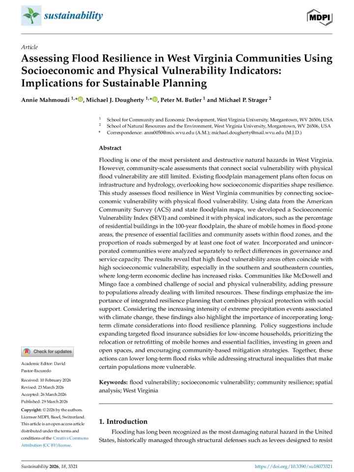 Assessing flood resilience in West Virginia communities using socioeconomic and physical vulnerability indicators implications for sustainable planning thumbnail