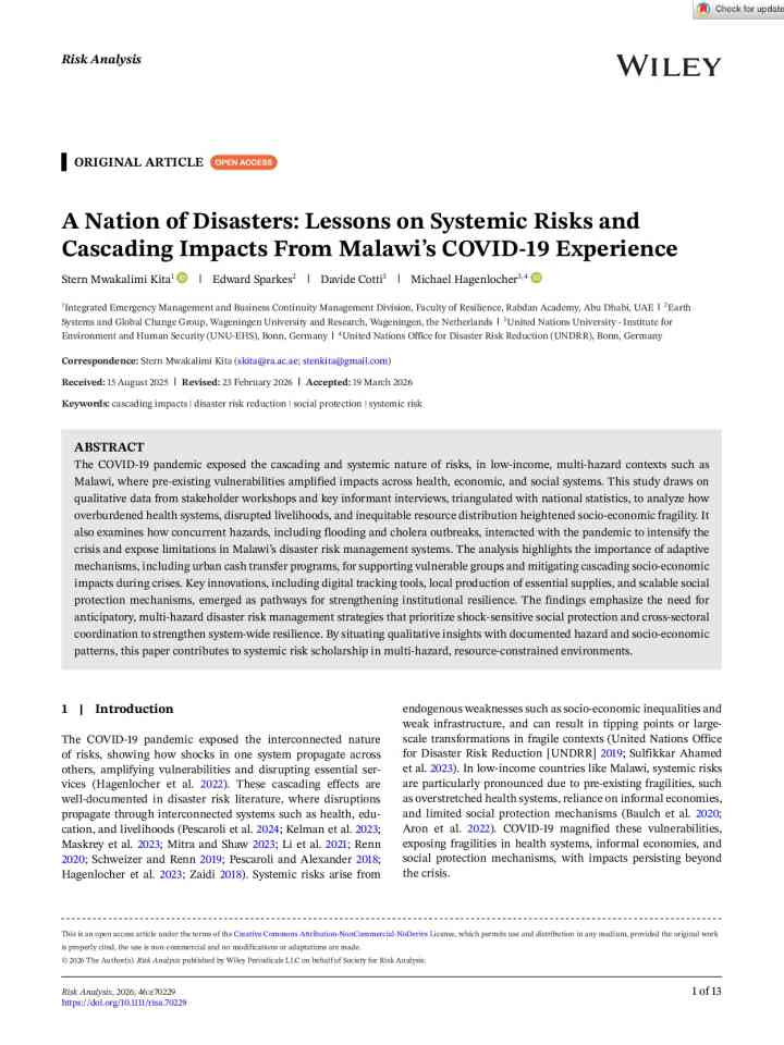 A nation of disasters: lessons on systemic risks and cascading impacts from Malawi's COVID-19 experienc thumbnail