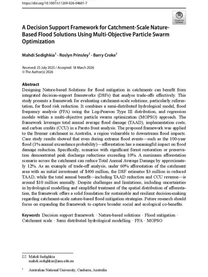 A decision support framework for catchment-scale nature-based flood solutions using multi-objective particle swarm optimization thumbnail