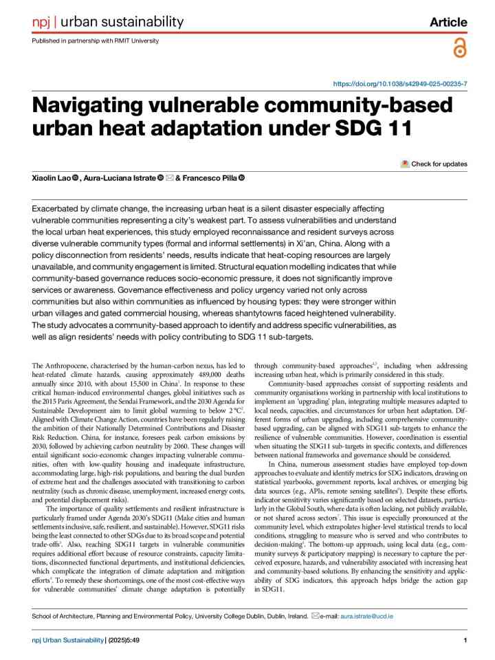 Navigating vulnerable community-based urban heat adaptation under SDG 11
