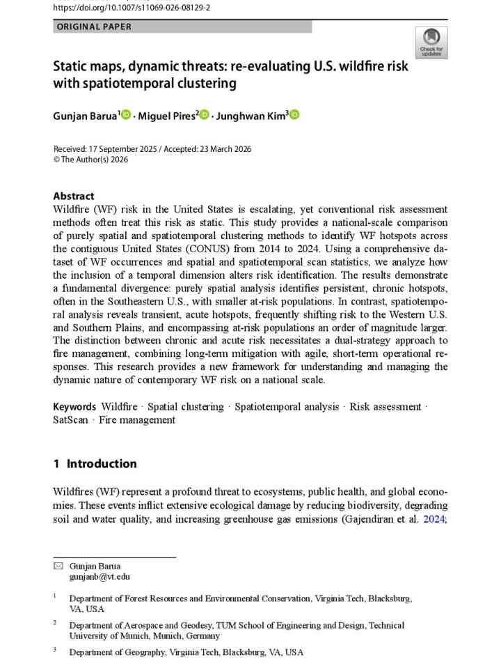 Static maps, dynamic threats: re-evaluating U.S. wildfire risk with spatiotemporal clustering thumbnail