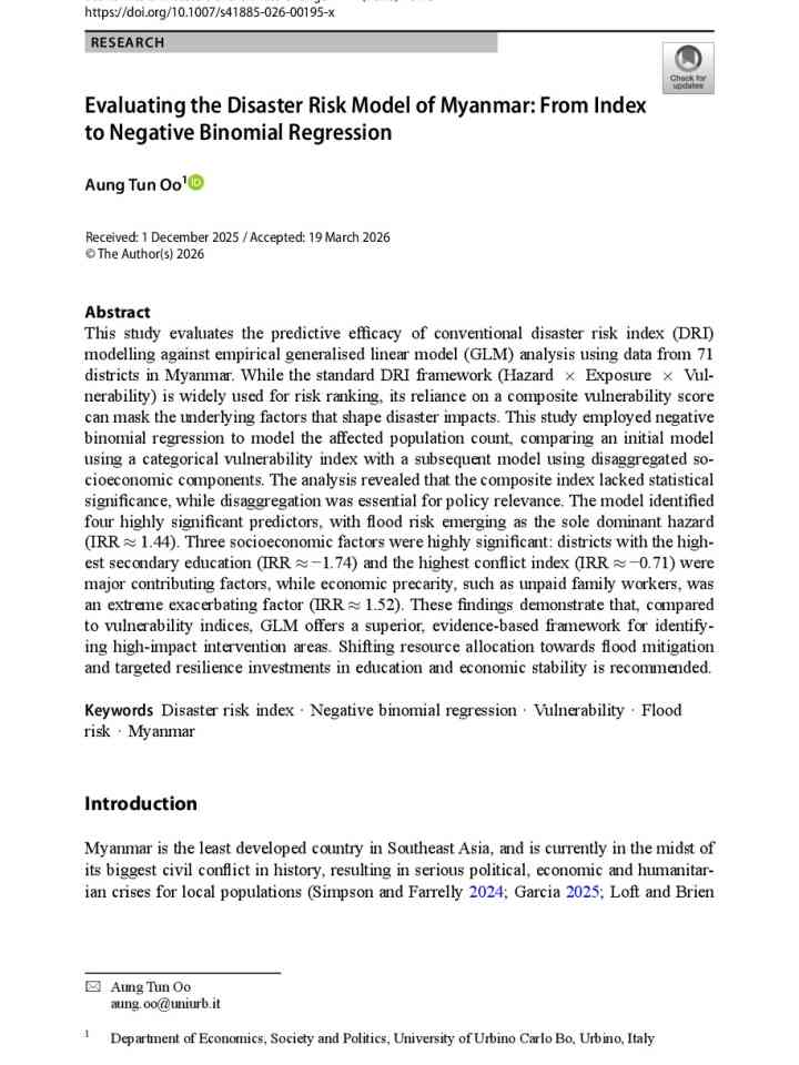 Evaluating the disaster risk model of Myanmar: from index to negative binomial regression thumbnail