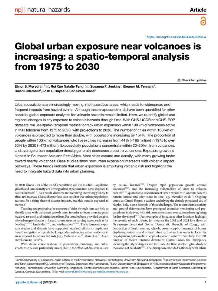 Global urban exposure near volcanoes is increasing: a spatio-temporal analysis from 1975 to 2030 thumbnail