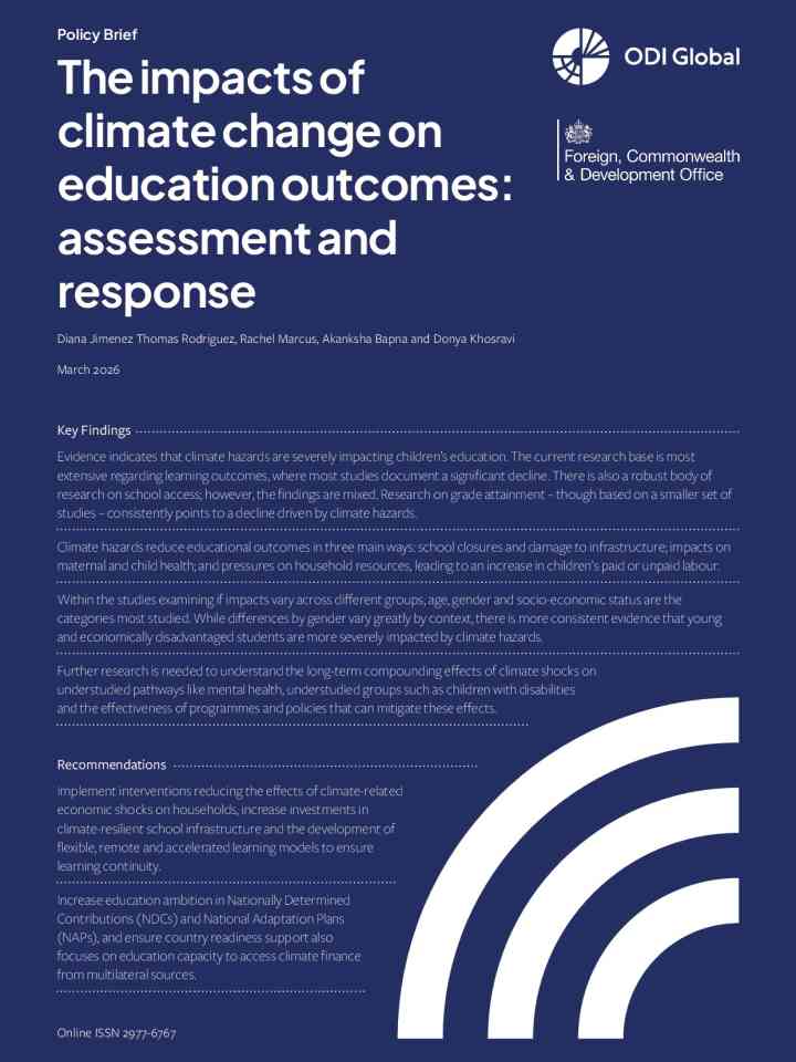 The impacts of climate change on education outcomes: assessment and response thumbnail