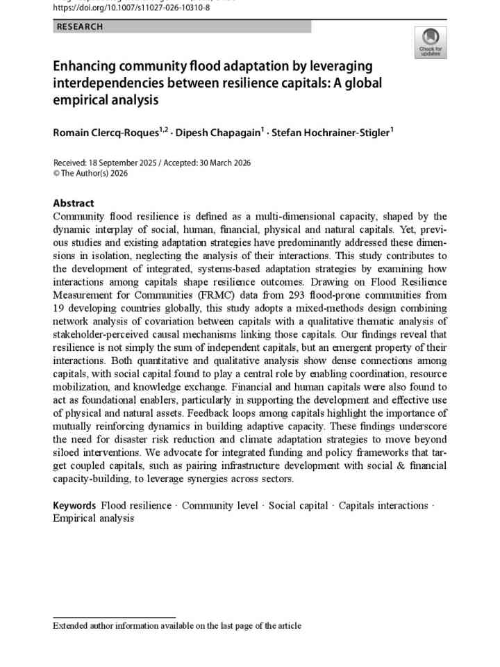 Enhancing community flood adaptation by leveraging interdependencies between resilience capitals: A global empirical analysis thumbnail