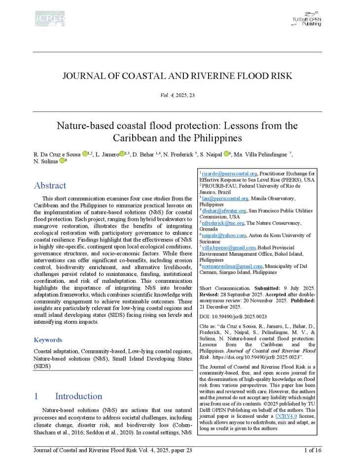  Nature-based coastal flood protection: Lessons from the Caribbean and the Philippines  thumbnail