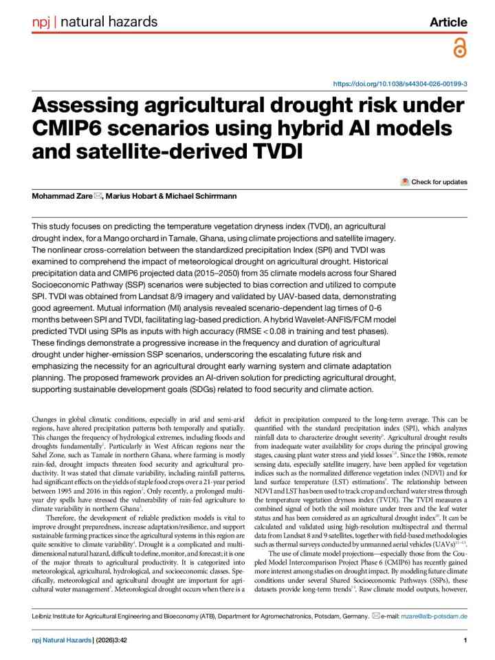 Assessing agricultural drought risk under CMIP6 scenarios using hybrid AI models and satellite-derived TVDI thumbnail