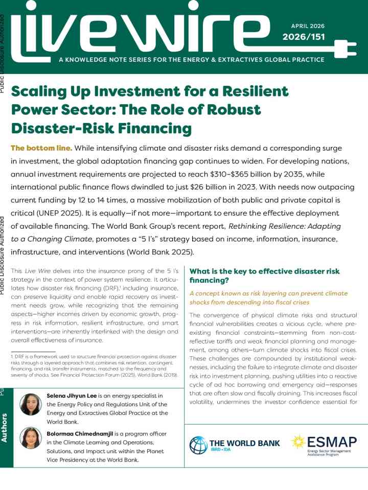 Scaling up investment for a resilient power sector: the role of robust disaster-risk financing thumbnail
