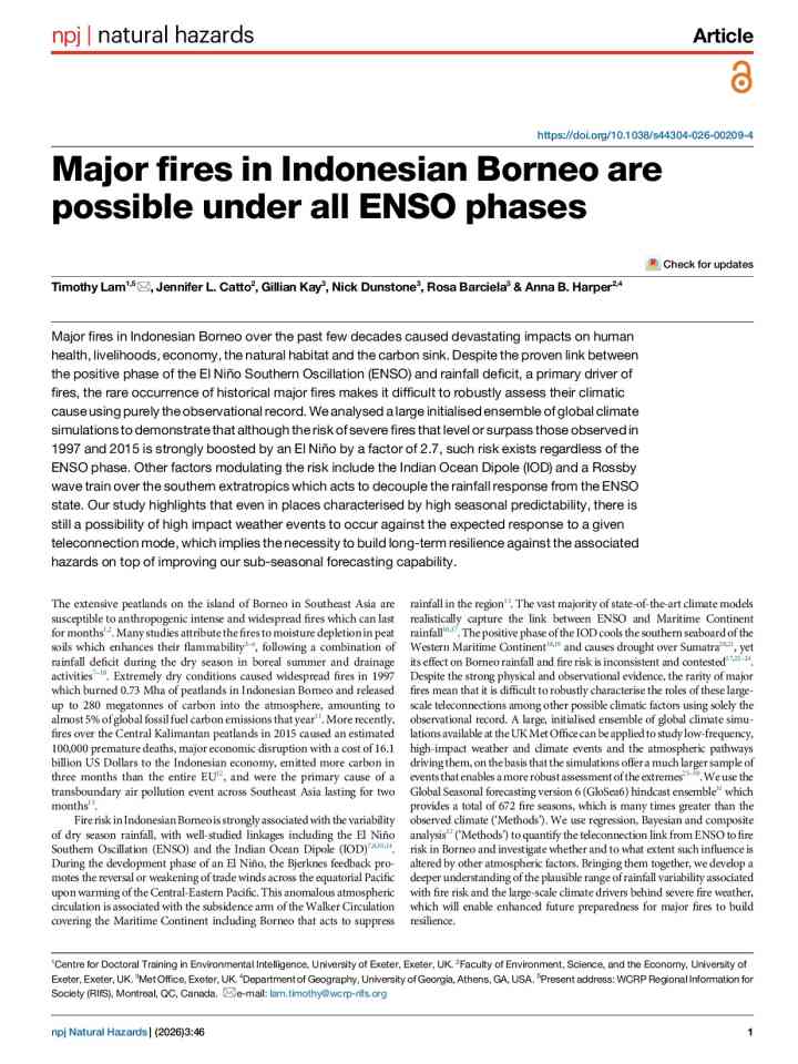 Major fires in Indonesian Borneo are possible under all ENSO phases thumbnail
