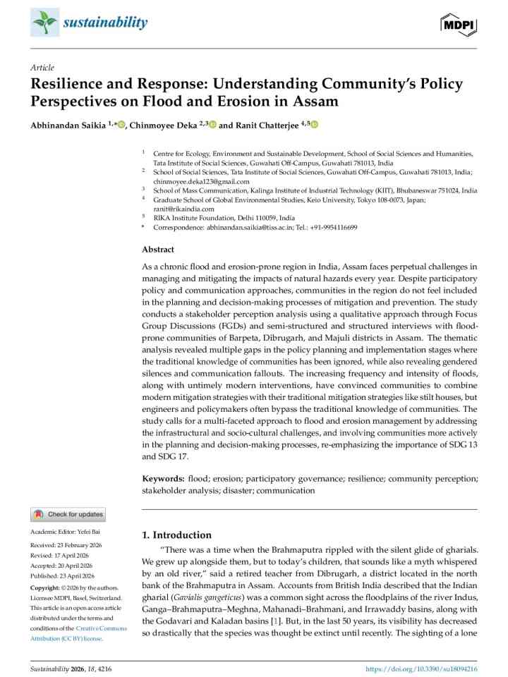 Resilience and response: Understanding community’s policy perspectives on flood and erosion in Assam  thumbnail