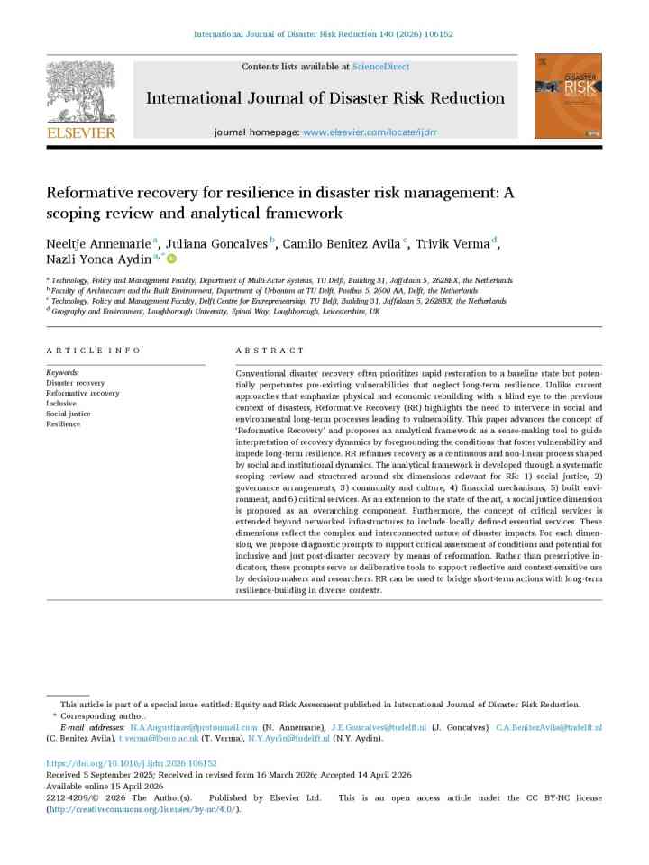 Reformative recovery for resilience in disaster risk management: A scoping review and analytical framework thumbnail