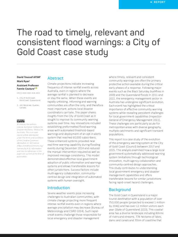 The road to timely, relevant and consistent flood warnings: a City of Gold Coast case study thumbnail